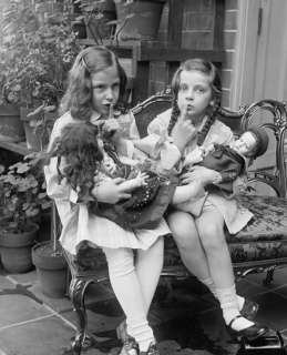 early 1900s photo Two young girls with dolls  