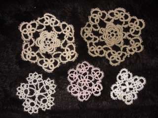 Antique 19th Century crotched LACE small DOILIES 3 5  