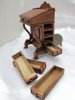 Scale Carved Davenport Desk Finished In Walnut for doll house  