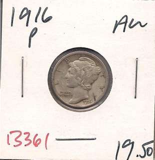 1916 Mercury Dime Ten Cent Almost Uncirculated B361  