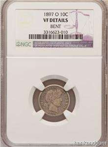 1897 O Barber Dime NGC VF Details   Bent Can you tell??  