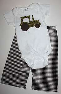   Boy Shirt & Pants Outfit Tractor Brown/Green Size 12 18 months  