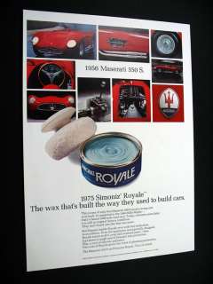 Simoniz Royale Wax 1956 Maserati 350 S 1975 print Ad  