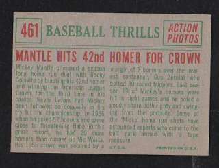 1959 Topps #461 Mickey Mantle Hits 42ND Homer For Crown New York 