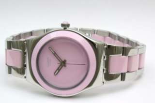 New Swatch Irony Women Pink Ceramic Dress Watch YLS167G  