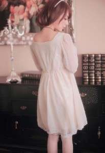 DMY New Beige Cute Chiffon Lace Long Sleeve Princess Dress  