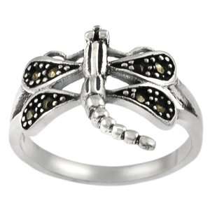  Sterling Silver Marcasite Dragonfly Ring Jewelry