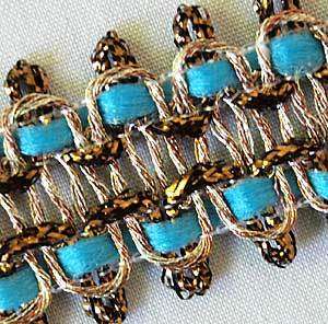 10 Yards. Open Weave, Braid Trim. Turquoise & Gold  