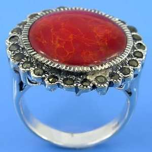  9.57 grams 925 Sterling Silver Marcasite & Inlaid Coral 