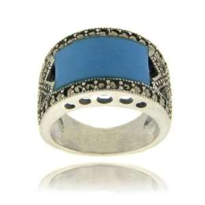  Sterling Silver Marcasite Turquoise Ring Size #6 Jewelry