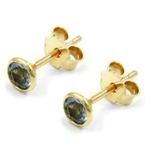  EARRINGS, AQUAMARIN 4MM, 9K GOLD, NEW DE NO Jewelry