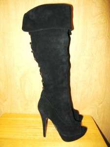 New $250 MARIAH CAREY Womens Tall Suede Platform Peep toe Boots 6.5 W 