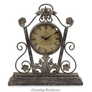  Antiqued Scrolled Iron Floral Table Clock
