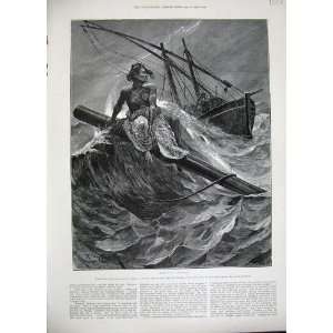  Woodville Fine Art 1889 Stormy Sea Sailors Boat Mast