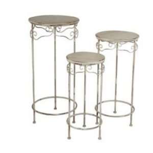   13101 3 Piece Round Iron and Wood Plant Stands Patio, Lawn & Garden