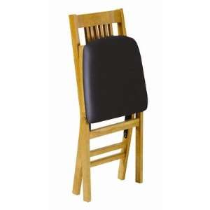  True Mission Wood Folding Chair with Black Vinyl Seat in 