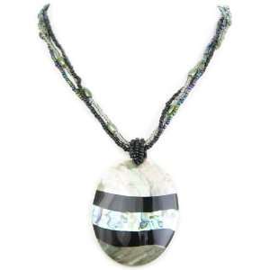  AM3671   Abalone / Shell Oval Pendant Necklace   18 inch Jewelry