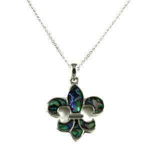 Wild Pearle Genuine Abalone Shell Fleur de Lys Charm Necklace ~ Comes 