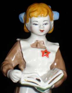 Vintage Russian Soviet Porcelain Figurine Schoolgirl Octobrist USSR 