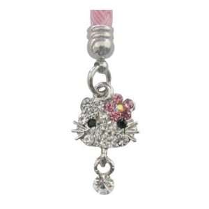  Pink Crystal Pave Rhinestone Kitty Face Head Dangle Cell 