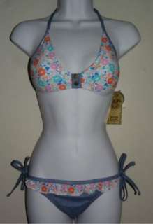 NWT PARIS BLUES Juniors Two Piece Bikini Bathing Suit Floral Denim 