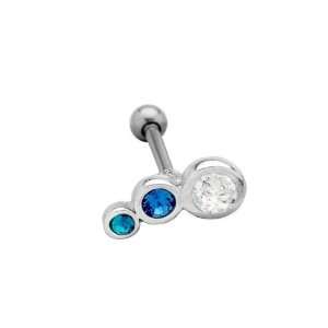  925 Sterling Silver AQUA SAPPHIRE TRI GEM Helix Cartilage 