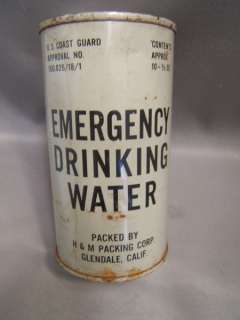 Vintage EMERGENCY DRINKING WATER Gray Can Black Print U.S. Coast 
