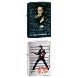 Zippo Lighter Set   Elvis Presley Singer Guitar Logo and Black Photo 