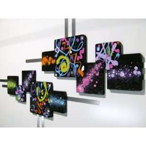  Abstract Neon Squares Wood Wall Art Decor Sculpture with 
