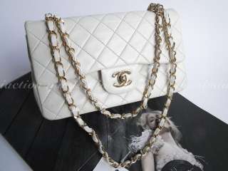 Auth Chanel white quilted lamb 9 classic 2.55 bag#2641  