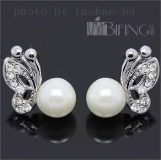 Imitation Alloy Pearl & Butterfly Wedding Stud Earrings e09 great gift 