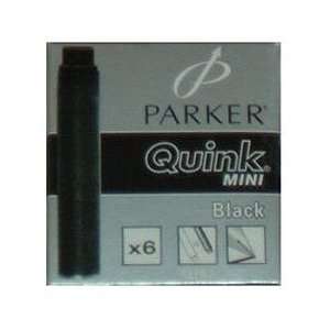 Parker Quink Mini Permanent Ink Fountain Pen Refill Catridges, 6 Black 