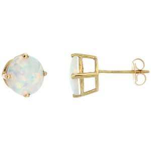    10k Gold 8mm Created Fire Opal Stone Stud Earrings Jewelry