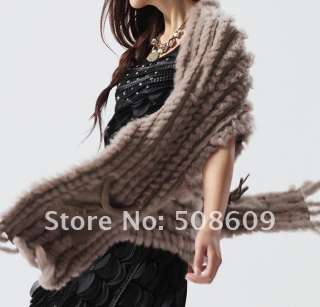 Real Rabbit Fur Knitted Vest Coat Jacket Shawl Fashion with pockets 