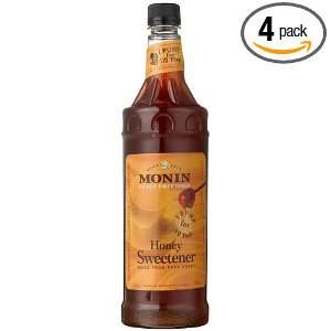 Monin Honey Sweetened Syrup, 33.8 Ounce Plastic Bottle (Pack of 4 