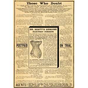  1885 Ad Dr. Scotts Electric Corsets Testimonials Price 
