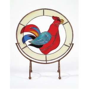    Gallery Art Glass Red Rooster 3 D Windows
