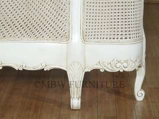 Solid Mahogany Antiqued White Wraparound Rattan King Bed b034aw  