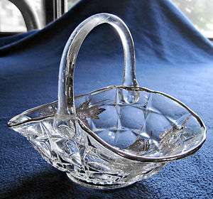 Vintage Fenton Clear Glass Basket w/ Silver Leaves WOW  