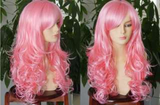 Charming long pink curly hair womens wig  