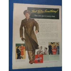 Coca cola Print Ad. Orinigal 1943 Vintage Magazine Art.soldier walking 