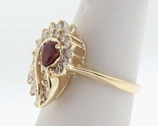 Estate Natural Ruby Diamonds Solid 14k Yellow Gold Cocktail Ring 