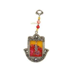    Pewter Hamsa with Glass Tableau in Red and Orange 