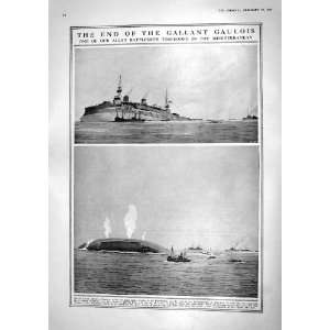 1917 FRENCH BATTLE SHIP GAULOIS SINKING MEDITERRANEAN ITALY WAR ALPINI 