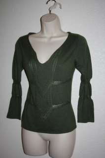 Women MAX STUDIO Sweater Green XSmall CASHMERE Soy Bean Top Shirt 