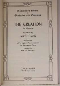 THE CREATION AN ORATORIO Joseph Haydn & Vincent Novello Piano Organ 