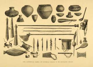 1875 Wood Engraving Arms Earthenware Vessels Utensils Archeological 