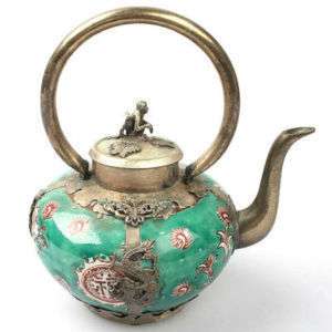 Wonderful porcelain silver tea pot carved dragon  