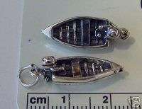 Sterling Silver 3D Row Boat w/ Outboard Motor Charm  