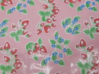 Pink Red Strawberry Vinyl Oil Cloth Outdoor Tablecloth  